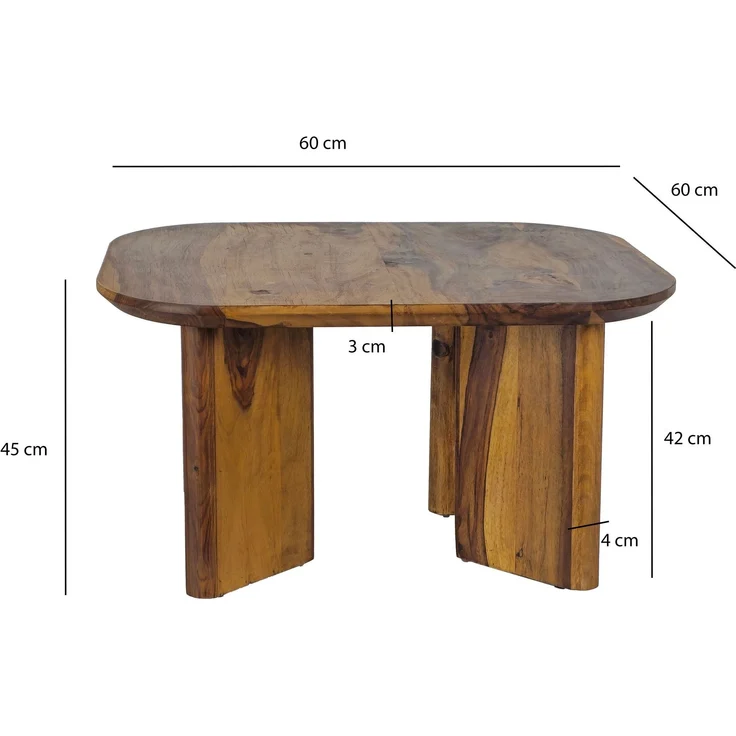 FineBuy Couchtisch Sheesham Massivholz 60cm quadratisch – Handgefertigter Wohnzimmertisch aus Echtholz mit abgerundeten Kanten im modernen Design – Bild 3