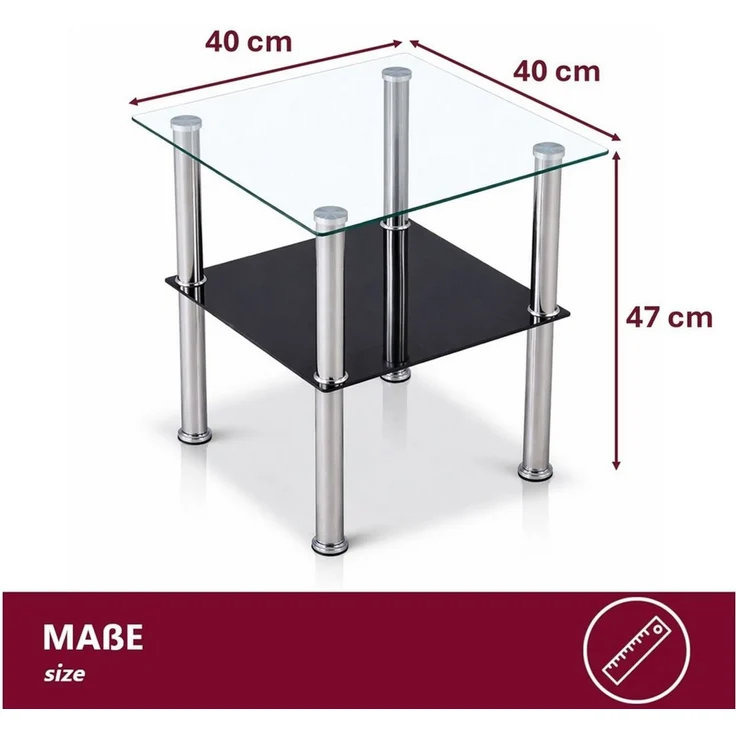 HOOZ Beistelltisch Beistelltisch 40x40cm, schwarze Ablage - gerundet (Set, 1-St, 1 x Beistelltisch), schwarze abgerundete Ablage – Bild 4