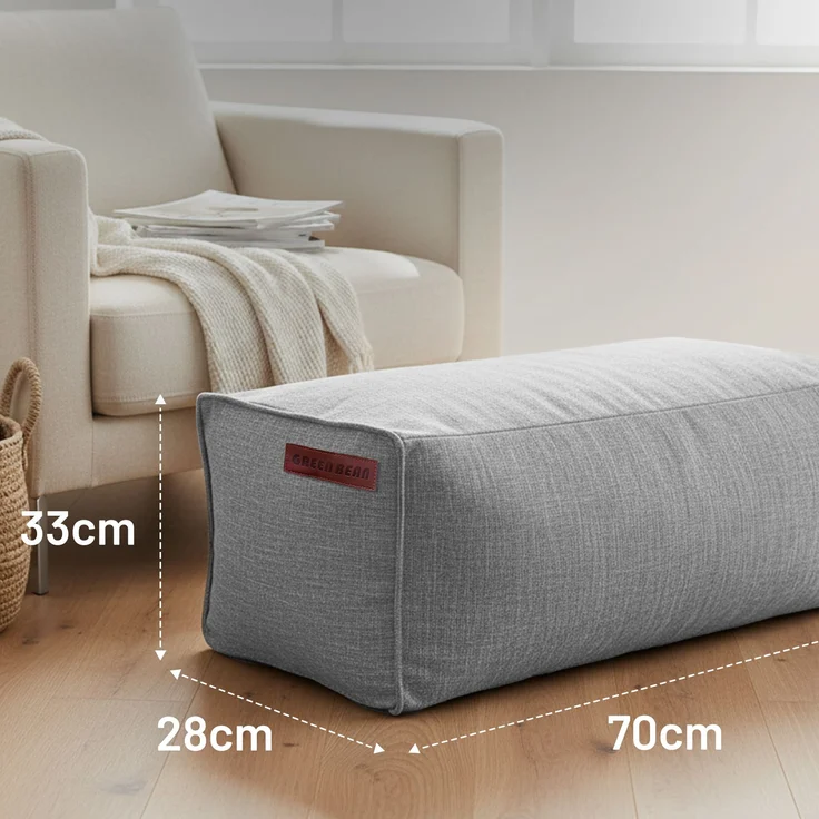 Green Bean® Indoor Sitzhocker Pouf 70x33x28cm EPS-Perlen Füllung -Home Linen Kuschelig Weich Waschbar - Drinnen Bodenkissen Liegekissen Sitzkissen Sitzhocker Sessel Kinder Erwachsene Stoff Grau – Bild 3