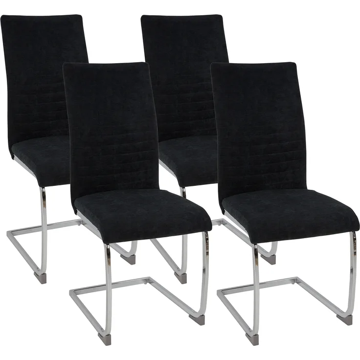 Freischwinger Stühle 4er Set LUGANO, Schwarz - Esszimmerstuhl Schwingstuhl mit modernem Design, Stoff-Bezug, dicke Polsterung - Küchenstuhl, Polsterstuhl, Stuhl Esszimmer oder Esstisch Stuhl