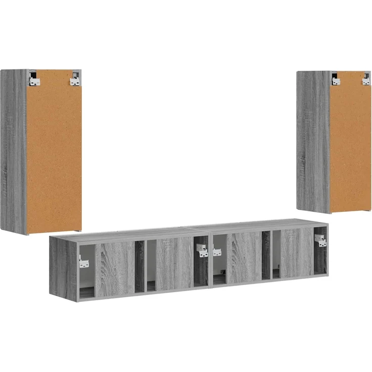 vidaXL TV-Wandregal-Set Wandmontiert 4 pcs Graues Sonoma Holzwerkstoff 3408922 – Bild 8