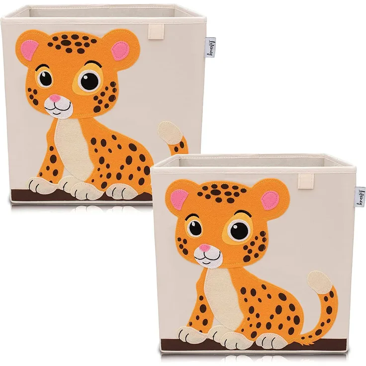 Lifeney Aufbewahrungsbox im 2er Set Tiger I Doppelpack Spielzeugbox mit Tiermotiv passend für Würfelregale I Ordnungsbox für das Kinderzimmer I Aufbewahrungskorb Kinder