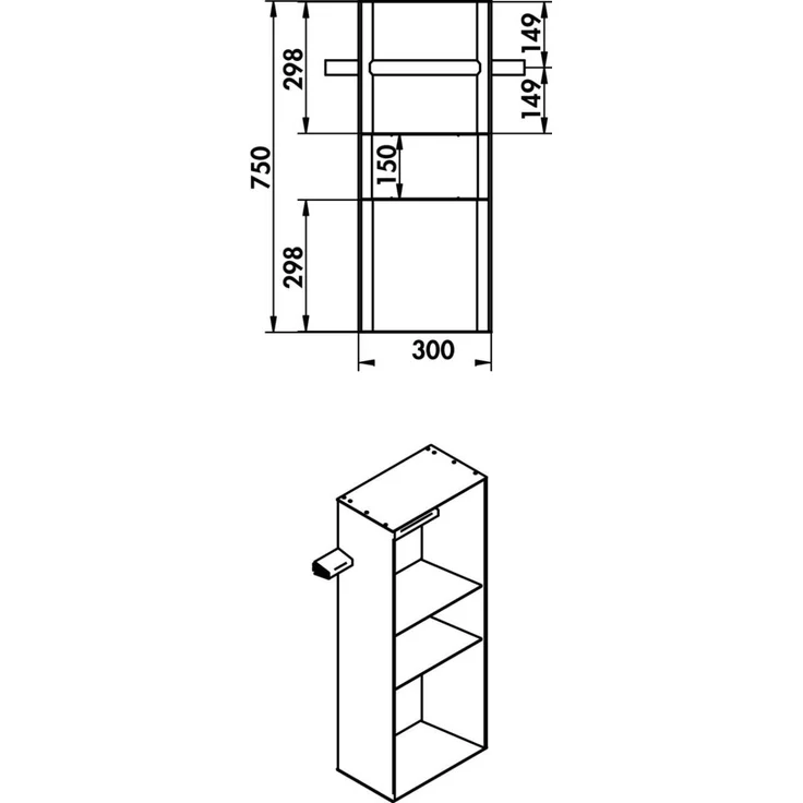 Naber 8041217 transFORM Aufsatzregal, 750 x 300 x 180 mm (H x B x T) für Relingsystem, schwarz matt – Bild 2