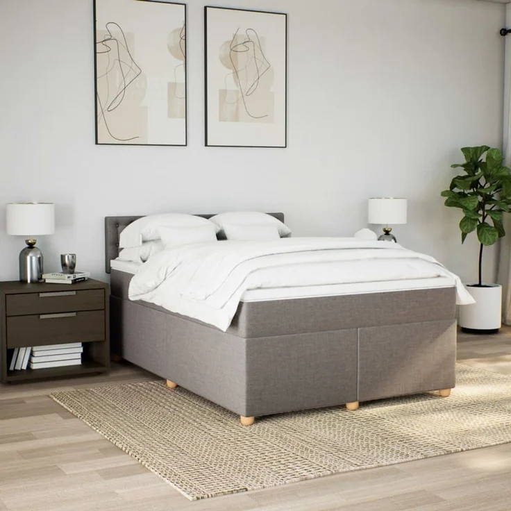 vidaXL Boxspringbett mit Matratze Taupe 160x200 cm Stoff 3289049 – Bild 4