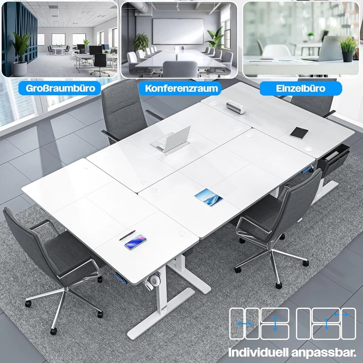 KESSER® Höhenverstellbarer Schreibtisch elektrisch | Ergonomisch Steh-Sitz Schreibtisch | 3-Funktions-Memory Steuerung | Inkl. 360° Rollen & USB-Ladeanschluss | Computertisch für Homeoffice Weiß, 140 x 70 cm – Bild 8