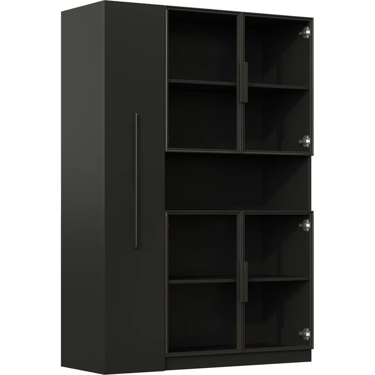 Vitrinenschrank mit Glasfront, LED-Beleuchtung & Ausziehregalen, 110x35x160 cm, Schwarz – Bild 5
