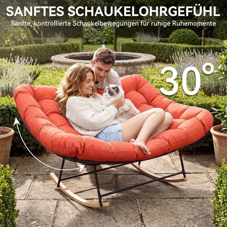 Aoxun Schaukelstuhl Outdoor,Ergonomischer Schaukelsessel für Indoor, Relaxsessel Garten,Balkon Sessel,148x113x79cm,Wetterfester Gartenstuhl Bequem,bis 200KG,Rot – Bild 6