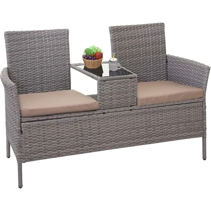 MCW Gartenbank MCW-E24, Poly-Rattan, mit Armlehnen, Bezüge mit Reißverschluss, wasserabweisend – Bild 2