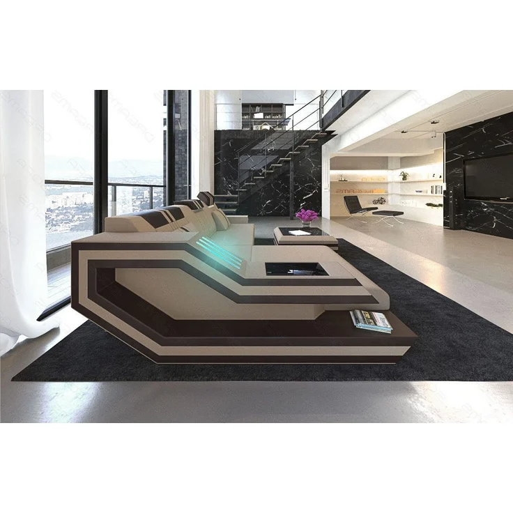 Sofa Dreams - Polstersofa Materialmix Ravenna L-Form LED - Mikrofaserstoff - Taupe-Weiß - Links – Bild 2