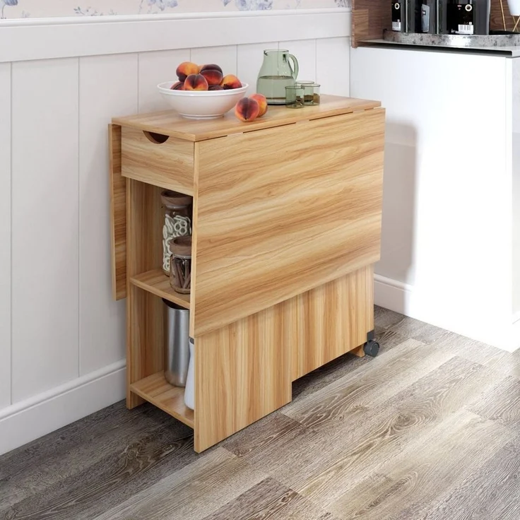 Mondeer Esstisch Klappbarer Esstisch, mit 1 Schublade und 2 Lagerregalkonsolen 72 x 120 x 75 cm – Bild 2