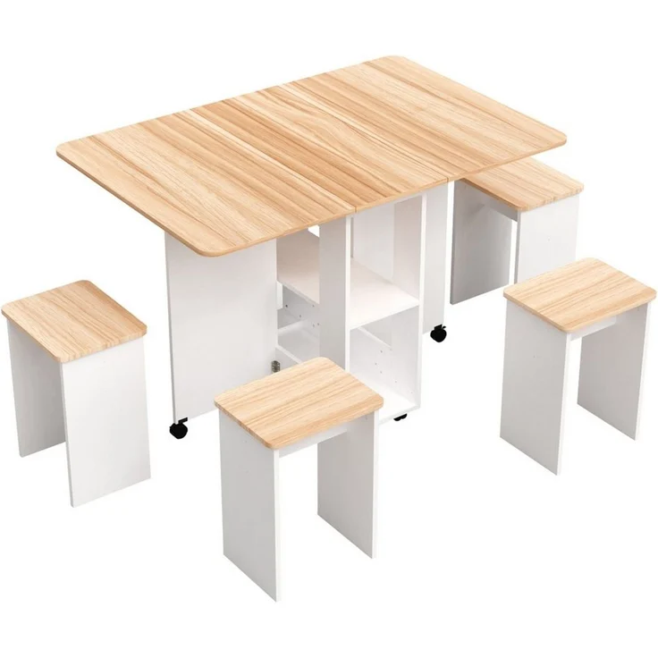 Mondeer Essgruppe Esstisch mit 4 Hockern, Platzsparend, 3-in-1-Funktion, Rollbar & Stabil 120x80 cm – Bild 5