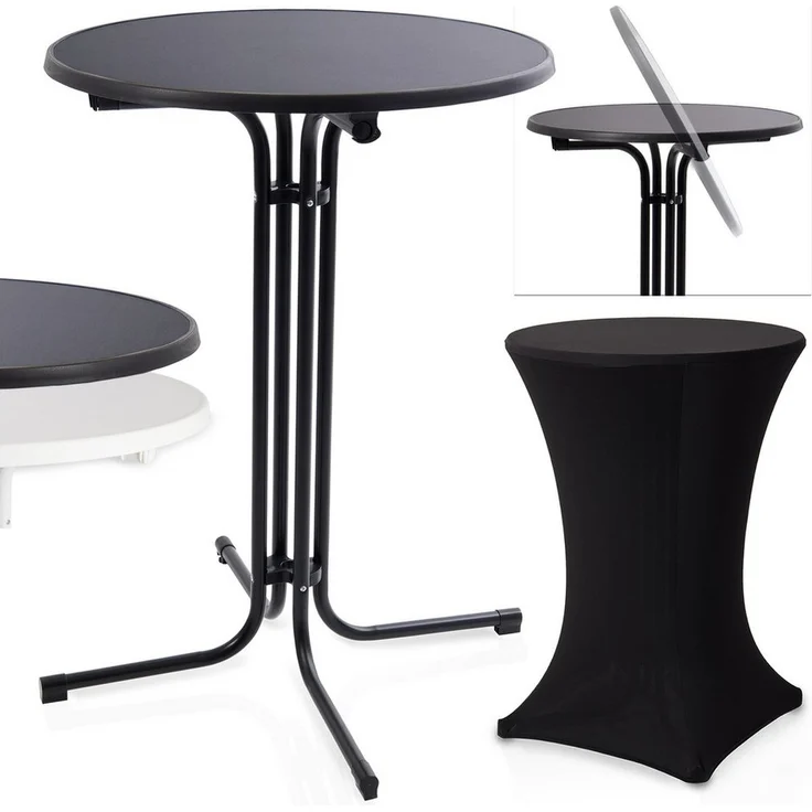 Onbest Stehtisch mit Tischhusse Ø 80 cm klappbar, 2,5 cm Holzplatte, 60 kg Tragkraft, Hitzebständig, Schwarz – Bild 1