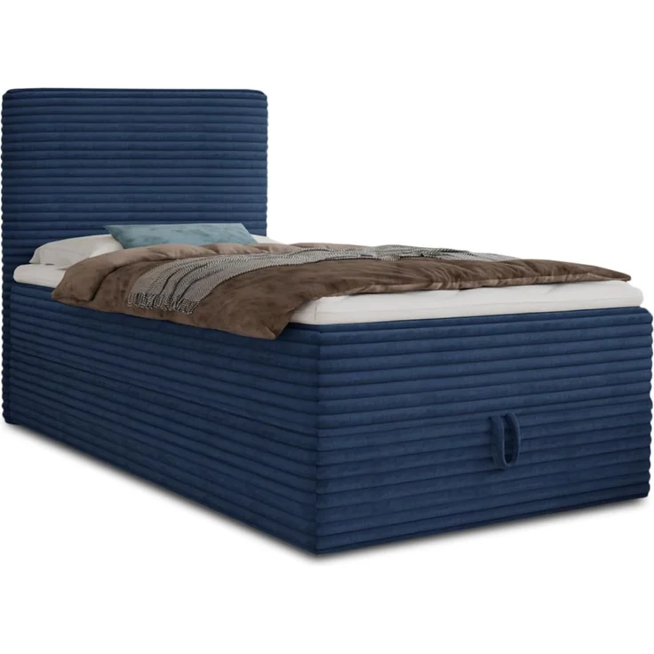 Boxspringbett Mollo Mini mit Bettkasten und Matratzentopper - Einzelbett mit Bonell-Matratze und Topper, Polsterbett in weichem Cordstoff, Bett, Schlafzimmer (Blau (Tilia 77), 80 x 200 cm) – Bild 1
