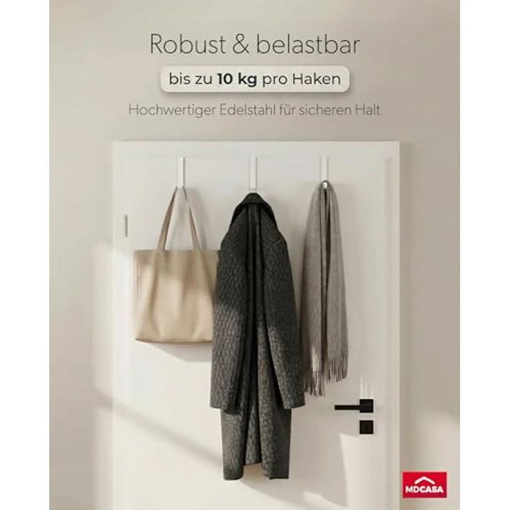 MDCASA Türhaken Türhaken bis 2 cm Türfalz, Zimmertüren, Innentüren mit Falz, (Set, 4 Stück), speziell für die Tür Außenseite – Bild 6