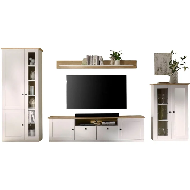OTTO home Wohnwand Brest, Anbauwand im Landhausstil, Komplettset, Wohnzimmer-Set, (Set, 4-St), enthält Vitrinen, Lowboard + Wandboard – Bild 4