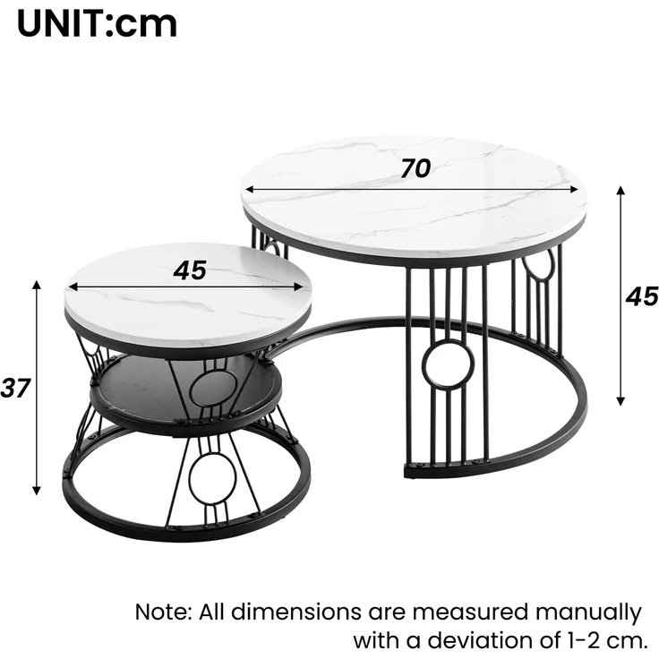 2er-Set Couchtisch aus MDF mit lötstellenfreiem Metallrahmen & Safety-Design, 70x70x45 cm + 45x45x37 cm – Bild 9