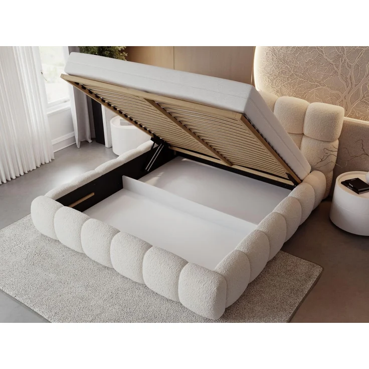 GRAINGOLD Modo Polsterbett 180x200, Doppelbett mit Kopfteil, groß Stauraum, Bouclé-Stoff, Beige – Bild 5