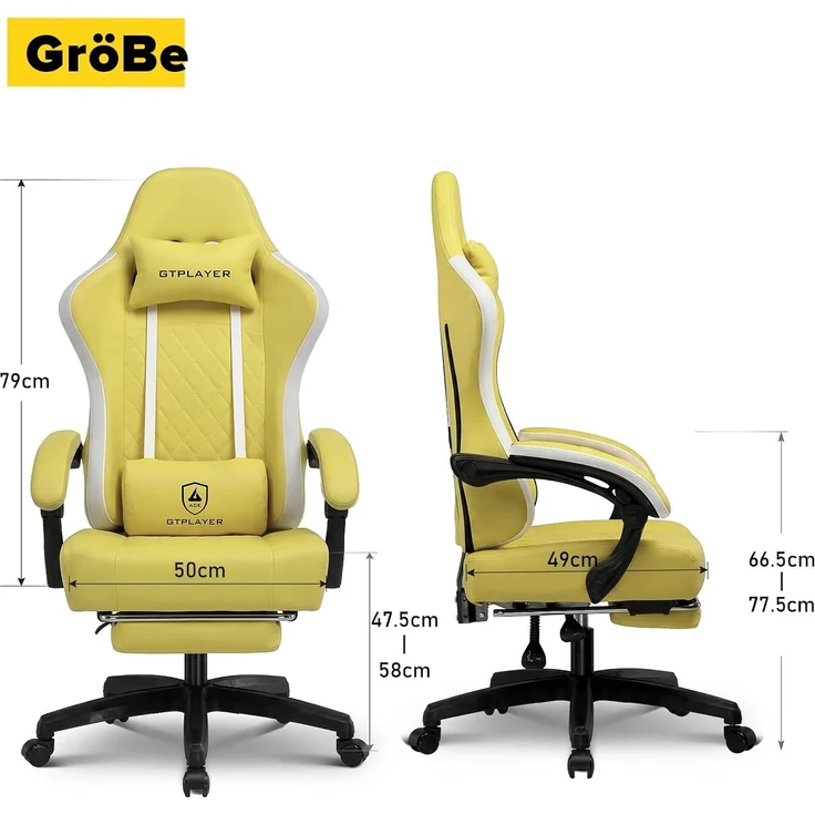GTPLAYER Gaming Stuhl Ergonomischer Gaming Sessel Schreibtischstuhl Kunstleder, Federsitzkissen, Verbindungsarmlehnen und Fußstütze 150KG, gelb – Bild 7