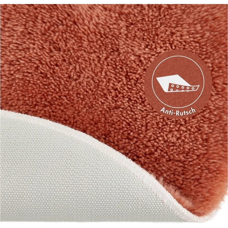 andiamo Badematte rutschfest Florida - Badezimmerteppich weich und flauschig - Badteppich rutschfest waschbar Duschvorleger Badvorleger für Badezimmer 60 cm rund rostrot – Bild 2