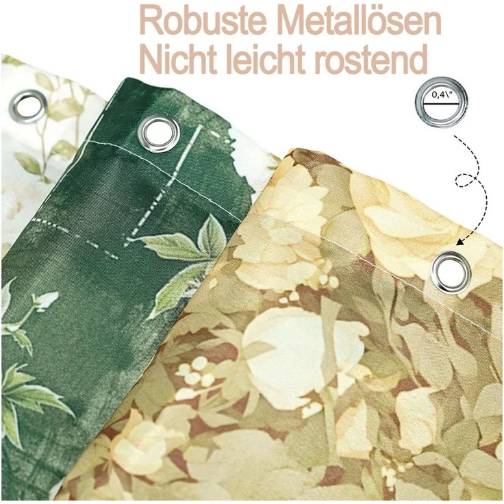 Zyronn Duschvorhang Vintage-Boho-Badezimmerdeko mit rosa Blumen, 80x200cm/180x180cm Breite 180 cm, Patchwork-Blumendesign im Landhausstil, mit 12 transparenten Ringen – Bild 4