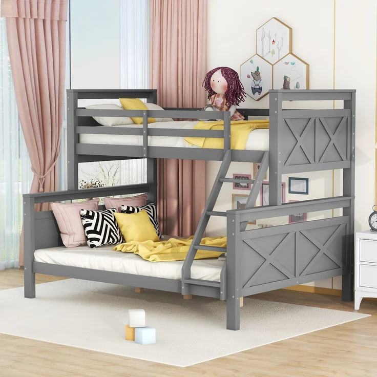Etagenbett Kinderbett 90x200 / 140x200 cm umbaubar in 2 Einzelbetten, Hochbett mit Leiter und Sicherheitsgeländer,Grau – Bild 1