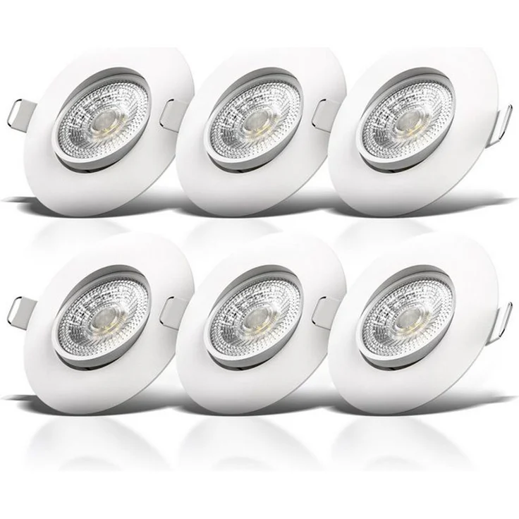 B. K. Licht - 6er Set LED Einbaustrahler 230V schwenkbar, warmweiße Lichtfarbe, Lochmass 68mm, flach, LED Spot, Deckenspots, LED Spots, Einbauleuchten, Einbauspots LED, Deckenstrahler, 90x24 mm, Weiß – Bild 4