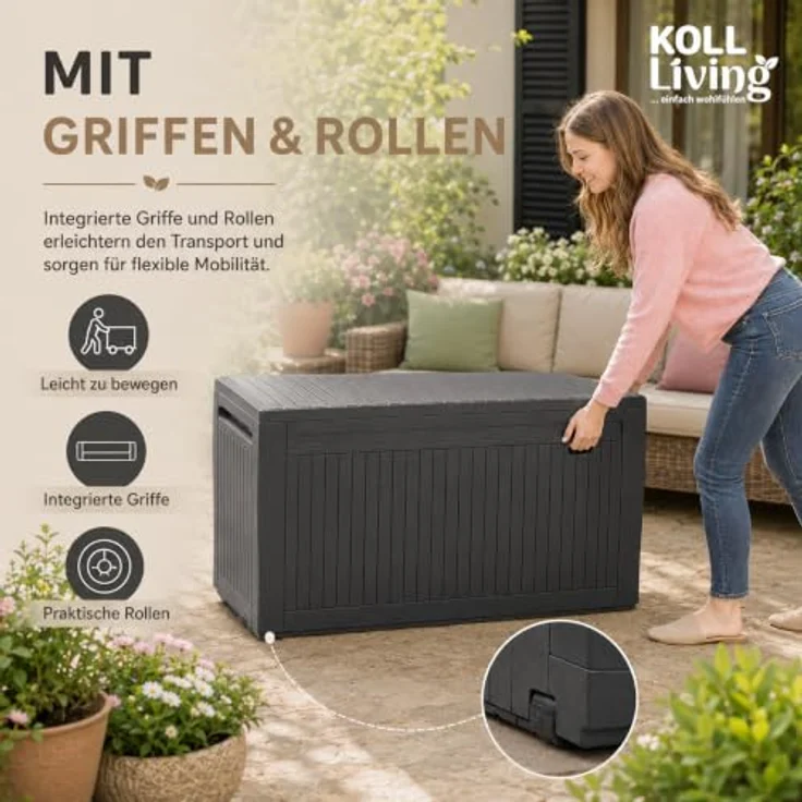 Keter Comfy Aufbewahrungsbox aus Kunstharz, 270 l, Graphit, 116,7 x 44,7 x 57 cm – Bild 7