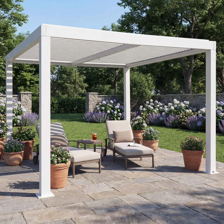 Mendler 'HWC-L46' Pergola, Regenrinne sturmfest, Aluminium weiß, 3x3 m – Bild 1