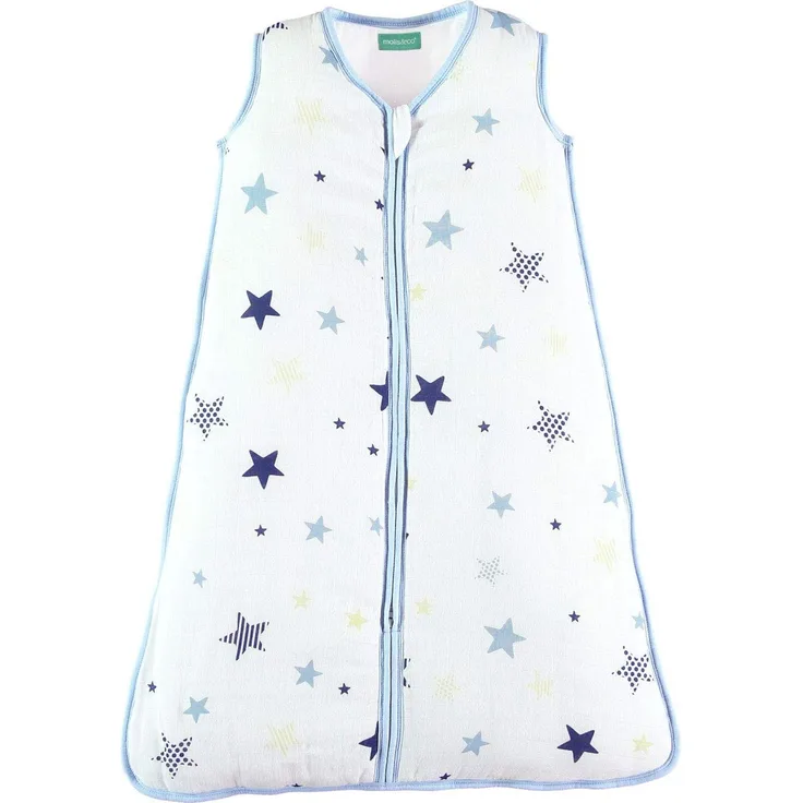 molis&co - Baby Sommerschlafsack Musselin - Sommer Baby Schlafsack 0.5 TOG - Neugeborene Babyschlafsack ohne Ärmel - Premium Musselin - Stars (95 cm)