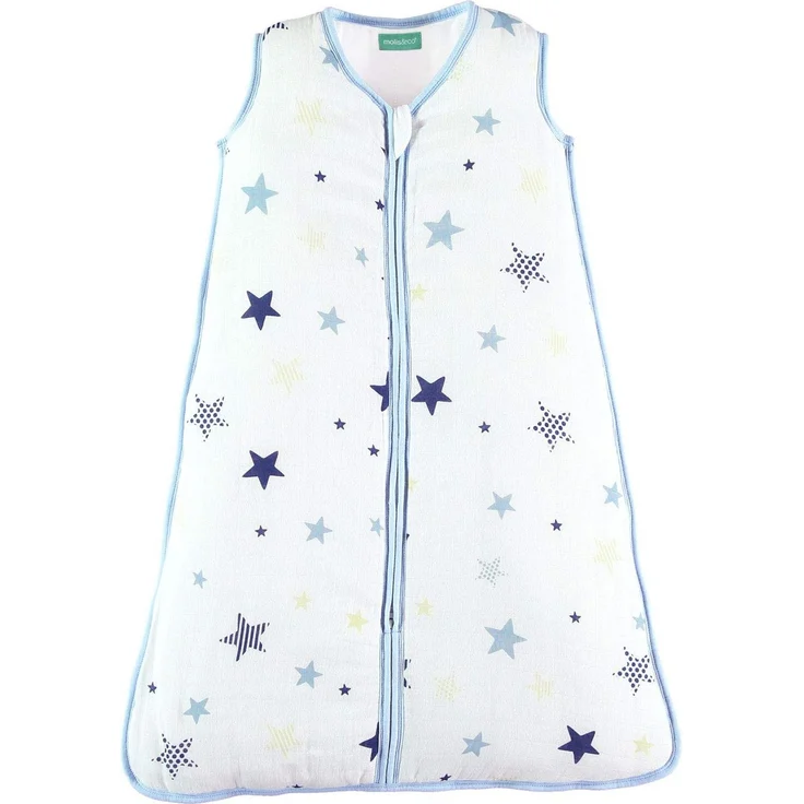 molis&co - Baby Sommerschlafsack Musselin - Sommer Baby Schlafsack 0.5 TOG - Neugeborene Babyschlafsack ohne Ärmel - Premium Musselin - Stars (95 cm)