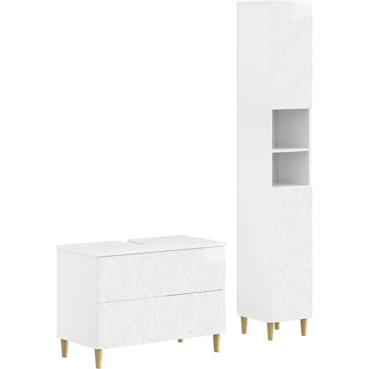 vidaXL 2-teiliges Badezimmer Schrank Set DELFT Hochglanz Weiß 3417544 – Bild 1