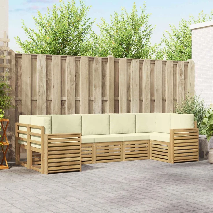 vidaXL Outdoor-Sofagarnitur 7 stk. 7-Sitzer Weiß und Creme Polyester 3392440 – Bild 1