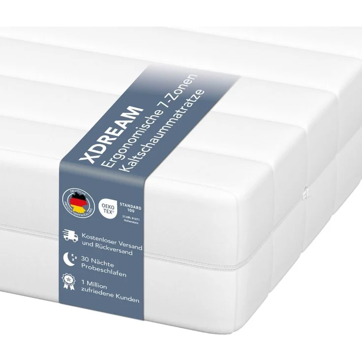 XDREAM Pure 7-Zonen Matratze 140x200 cm | H3 (Härtegrad 3) mittelfest | Ergonomische Kaltschaummatratze | Hypoallergen & Antibakteriell | Bezug abnehmbar & waschbar | Öko-TEX® | (11cm, 140x200 cm)
