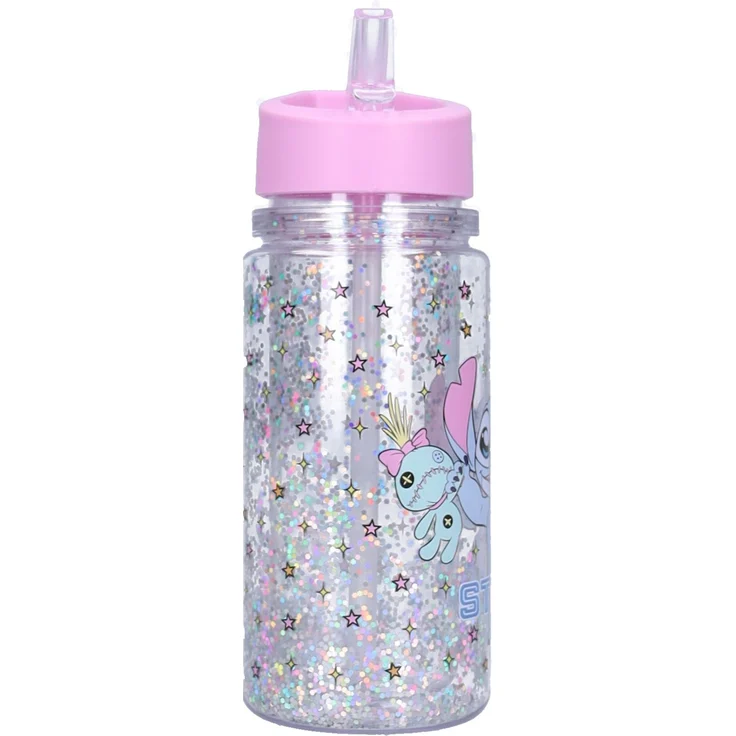 Disney Lilo & Stitch Trinkflasche Kinder 300 ml mit Strohhalm Glitzer Flasche und Griff – Bild 3