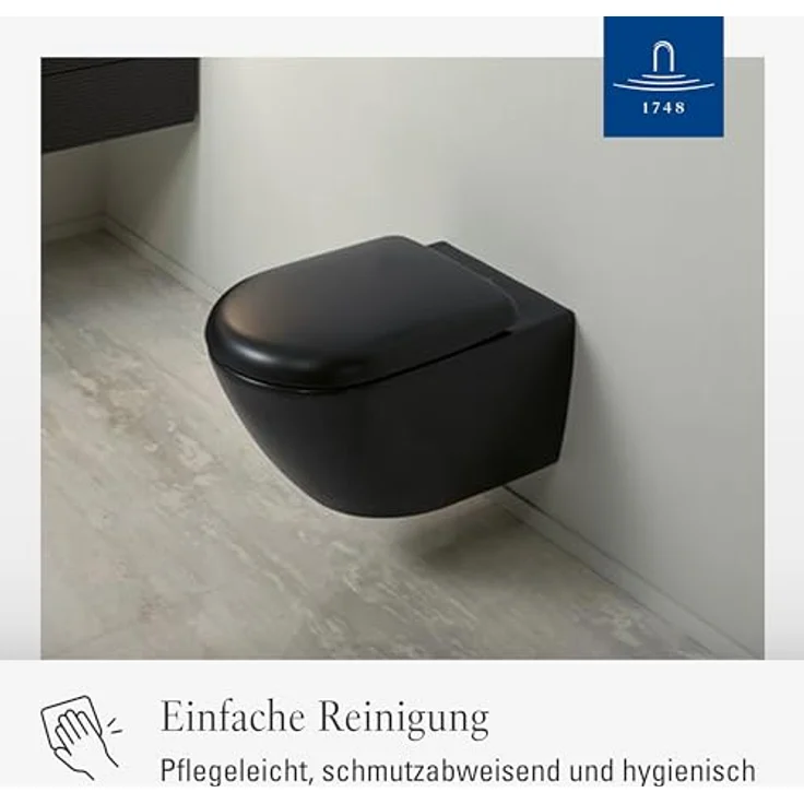 Villeroy & Boch Antao WC-Sitz, Toilettendeckel mit Absenkautomatik, abnehmbarer Toilettensitz aus bruchsicherem Duroplast, Klodeckel Original Ersatzteil, D-Form, Pure Black, matt – Bild 6