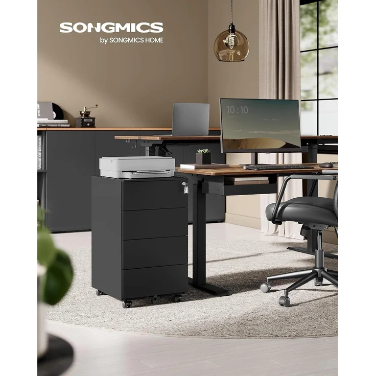 Songmics Rollcontainer abschließbar mit 4 Schubladen, Stahl tintenschwarz, 45,1 x 39 x 69,3 cm – Bild 2