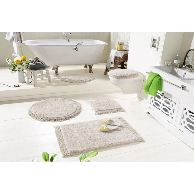 OTTO home Badematte Finca, Badvorleger, Badezimmer Teppich, Höhe 16 mm, rutschhemmend beschichtet, fußbodenheizungsgeeignet, strapazierfähig, Baumwolle (Bio-Baumwolle), quadratisch, Fransen, Boho, Badteppich, Bio-Baumwolle, auch als 3 teiliges Set – Bild 2