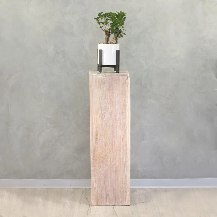 Oriental Galerie Blumenhocker Massive Holz Säule Viereckig Podest Whitewash klein 65cm (1 St) – Bild 4