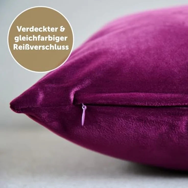 Blumtal Kissenbezug 2er Set - dekorativer Samt Kissenbezug mit verstecktem Reißverschluss, Kissenhülle für Zierkissen, waschbar – Bild 5