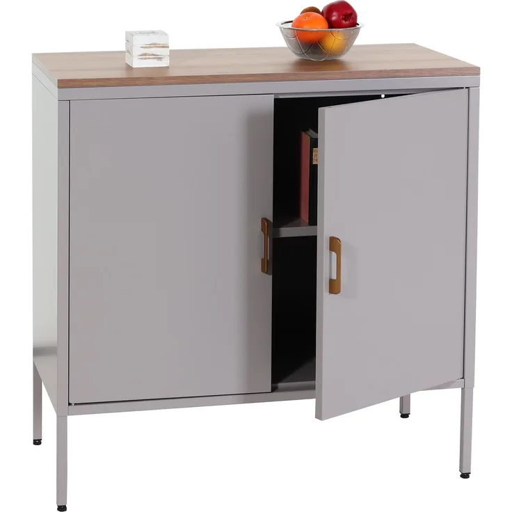 Kommode HWC-L84, Sideboard Schrank Anrichte, 2 Türen Metall 90x90x40cm, Melamin beschichtet ~ grau