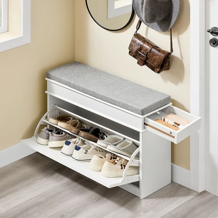SoBuy FSR82-L-WG Schuhbank, Spanplatte, Lackiert, Weiß, 75 x 51 x 24 cm – Bild 6