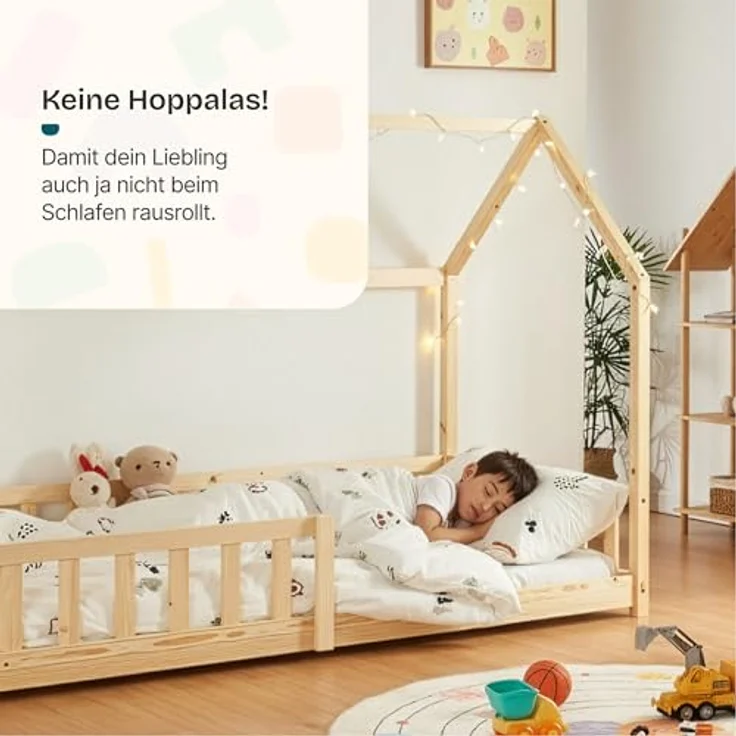 Hausbett Hesel, Kinderbett, Lattenrost und Matratze, Holzoptik, 90x200 cm – Bild 8