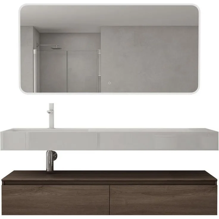 doporro Badmöbel-Set Waschtisch mit Unterschrank 150cm Mineraglguss Waschbecken UP