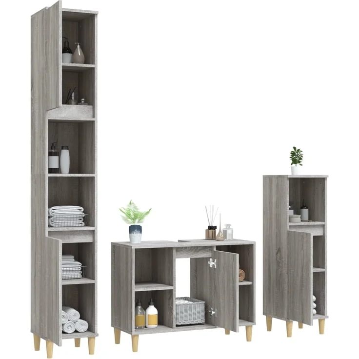 vidaXL 3-tlg. Badmöbel-Set Grau Sonoma Holzwerkstoff 3185619 – Bild 3