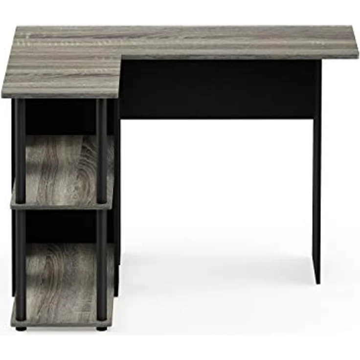 Furinno Abbott L-förmiger Schreibtisch mit Regalen, Holz, Französische Eiche Grau/Schwarz, 87.5 x 104.5 x 73.51 cm – Bild 8