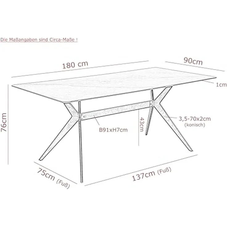 Hela Tische, Esstisch Küchentisch Paccino, Platte Sintered Stone Traventi-Optik, X-Metallgestell Oval Konisch, Oberfläche matt; Maß 180x90 cm – Bild 3