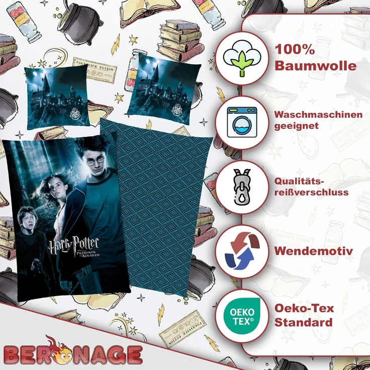 BERONAGE Wendebettwäsche Harry Potter Bettwäsche Azkaban Blau Linon / Renforcé, Baumwolle, 2 teilig – Bild 3