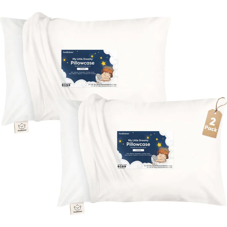 Keababies Kleinkind Kissenbezug 33×45cm – 2-Pack Kopfkissenbezug Bio-Baumwolle Für Kinder, Jungen, Mädchen, Baumwollbezug Für Miniatur-Schlafkissen, Niedlich, Kissen Separat Verkauft (Soft White)