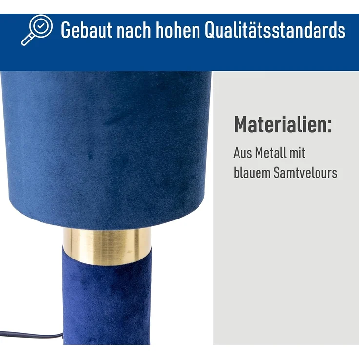 näve Tischleuchte Bordo, ohne Leuchtmittel, 1xE14, Textilschirm blau, Fuß blau gold, Höhe 32cm, Zuleitung 150cm – Bild 4