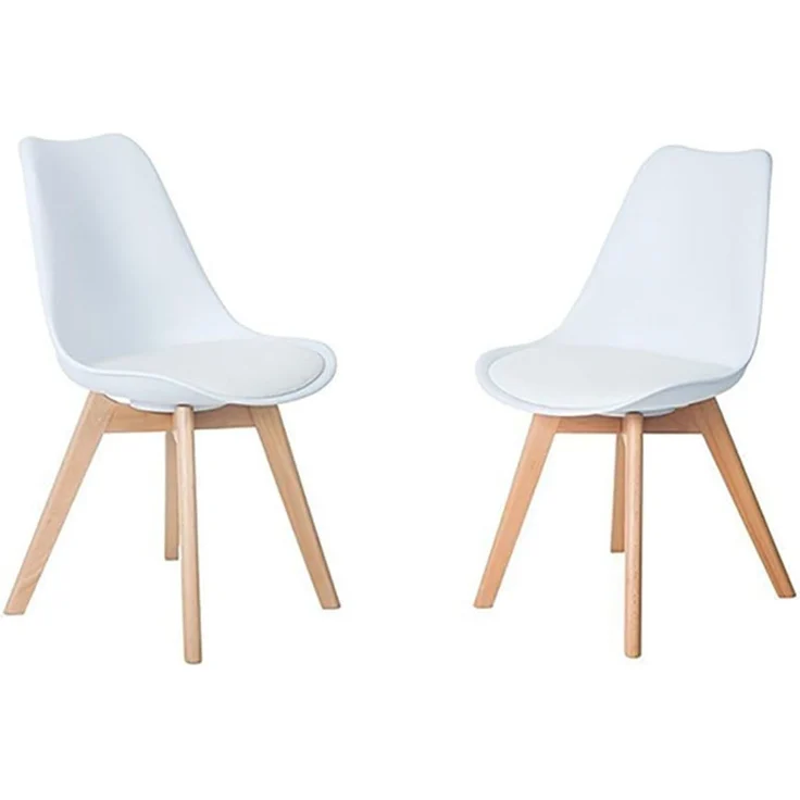 H. J WeDoo 2 x Wohnzimmerstuhl Esszimmerstuhl Bürostuhl mit Massivholz Buche Bein,Retro Design Gepolsterter lStuhl Küchenstuhl Holz, Weiß – Bild 1